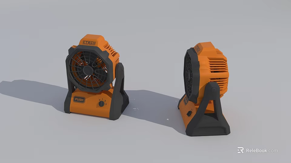 Two Orange STANLEY Air Cooler Fans With Black Base And Grille Design 3d model 