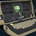 OBSIDRONE Retro Portable Computer Featuring Green Screen Beige Case And Keyboard 3d model