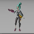 Vibrant Character With Teal Hair Pink Gloves And Tiny Creature Companion In Casual Outfit