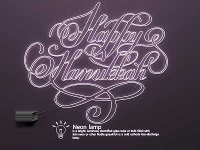 Lighting Combination with Neon Lamp Happy Hanukkah Curly Font Soft Non Dazzling Light Unique Design 3d model
