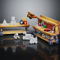 Wooden Workbench And Shelf Furniture Displaying Colorful Blocks Small Models Animal Figures