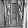 Elegant Gray and White Curtains with Sheer Panels and Window Blinds 3d model