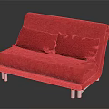 Modern Red Upholstered Sofa Bed With Two Pillows And White Legs