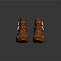 Orange Studded Ankle Boots With Double Buckles And Block Heel