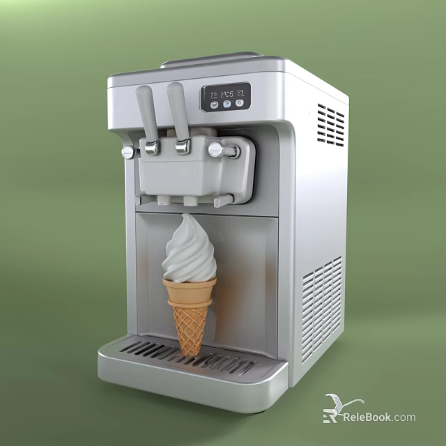 Stainless Steel Tabletop Commercial Soft Serve Ice Cream Machine Makes Fresh Creamy Waffle Cone Dessert 3d model 