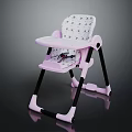 Kids Pink And White High Chair With Patterned Backrest And Black Frame