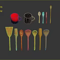 Essential Kitchen Utensils Set With Red Black Mugs Silver Cutlery And Wooden Tools
