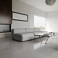 Modern Living Room Interior With Gray Sofa Black Armchairs Fireplace And Scenic View