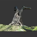 Natural Curved Wood Branch Decorative Ornament On Green Gray Stone Base