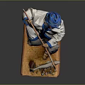 Handmade Fish Sculpture Featuring Fisherman Holding Fishing Rod On Detailed Wooden Base