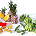 Vegetables Fruit Crops Corn Watermelon Pineapple Tomato Orange Cucumber 3d model