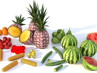 Vegetables Fruit Crops Corn Watermelon Pineapple Tomato Orange Cucumber 3d model