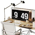Modern Office Desk Setup With 949 Digital Clock Ergonomic Chairs And Globe 3d model