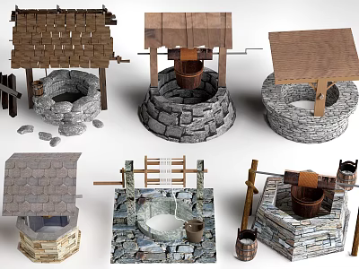Traditional Karesansui Garden Design With Stone Basins Wooden Roofs And Slate Stones 3d model