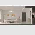 Warm Cream Style Living And Dining Room With Comfortable Sofa And Artistic Wall Decorations
