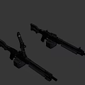 Futuristic Tactical Firearms with Black Finish Red Accents and Gray Stripes Design