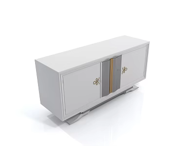 Modern White Bedside Table With Double Doors Gold Handles And Metal Legs 3d model