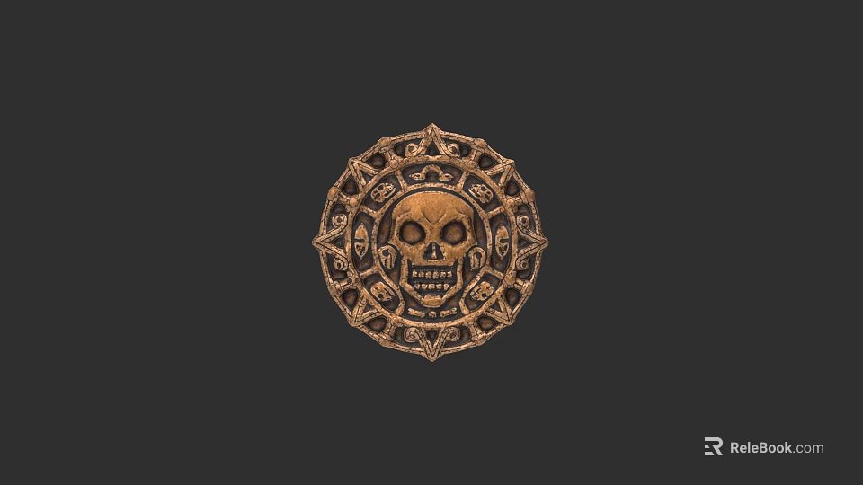 Intricate Circular Skull Carving with Ornate Patterns and Decorative Details 3d model 