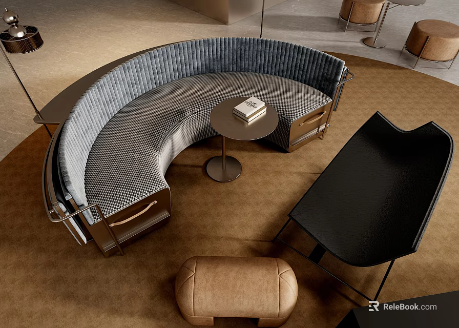 Modern Curved Sofa And Round Coffee Table Set With Upholstered Design And Ottoman 3d model 