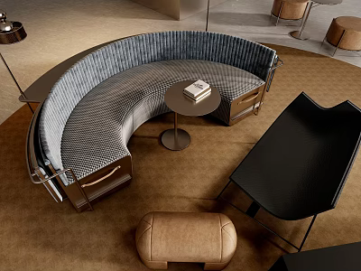 Modern Curved Sofa And Round Coffee Table Set With Upholstered Design And Ottoman 3d model