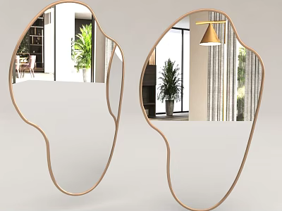 Two Irregular Shaped Mirrors With Gold Frames Reflecting Indoor Decor 3d model