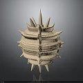 Sea Urchin With Spines And Spherical Layered Surface In Light Beige Color