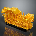 Golden Industrial Engine Model With Detailed Mechanical Components And Shiny Metallic Structure 3d model