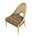 Elegant Leisure Chair Featuring Golden Frame Curved Backrest Mesh Design Circular Cutout And Plaid Cushion
