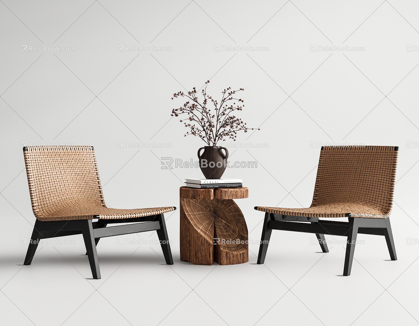 Quiet Rattan Leisure Chair Leisure Table and Chair Outdoor Chair Side Flower Wood 3d model