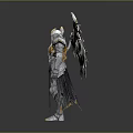 Divine Angelic Warrior Character With Silver Gold Armor And White Feathered Wings