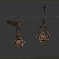 Metallic Hanging Pendant With Spherical Design And Circular Rings On Wooden Hook