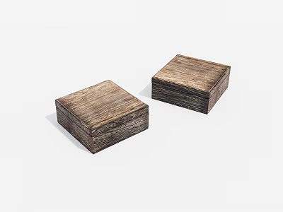Two Square Wooden Boxes With Natural Wood Grain Surface On White Background 3d model