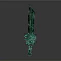 3D Rendered Green Fantasy Sword With Long Blade Glowing Patterns And Decorative Hilt