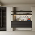 Elegant Modern Sideboard With Black Cabinets Marble Countertop And Open Shelves