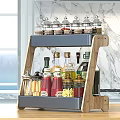 Wooden Double Layer Kitchen Storage Rack With Spice Bottles And Condiment Containers 3d model