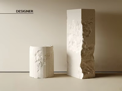 Two White Textured Decorative Pillars Cylindrical And Rectangular Designer 3d model