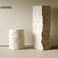 Two White Textured Decorative Pillars Cylindrical And Rectangular Designer
