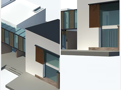 Modern Detached House With Glass Windows Wooden Accents And Sleek Exterior Design 3d model