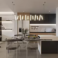 Modern Minimalist Living And Dining Room With Comfortable Grey Sofa And Exquisite Marble Coffee Table