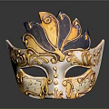 Ornate Venetian Style Mask With Gold Blue Yellow Intricate Floral Patterns
