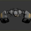 Silver Metallic Robot Character With Glowing Orange Eyes And Mechanical Arms