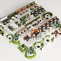 Casual Sofa Sets In Cafe Interior With Palm Plants And Round Seating Areas