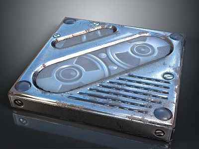 Metallic Electronic Device Component Panel With Circular Patterns And Ventilation Slots Design 3d model