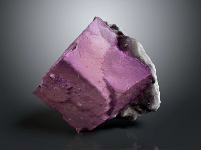 Natural Purple Cube Mineral Crystal With Glossy Surface White Gray Edges And Gray Background 3d model
