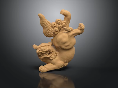 Traditional Guardian Lion Sculpture Featuring Curled Mane Claw Details And Crouching Posture 3d model