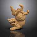 Traditional Guardian Lion Sculpture Featuring Curled Mane Claw Details And Crouching Posture