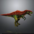 Detailed Dinosaur Spiked Back Green Red Yellow 3D Model Standing Pose Gray Gradient Background