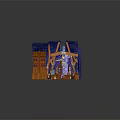 Cartoon Magic Fantasy Scene With Wooden Shelves Potions Arched Windows Dark Blue Walls