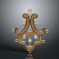 Golden Daily Life Ornament with Intricate Curved Design Embellished with Small Gems