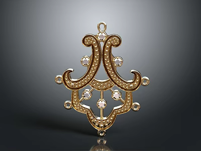 Golden Daily Life Ornament with Intricate Curved Design Embellished with Small Gems 3d model